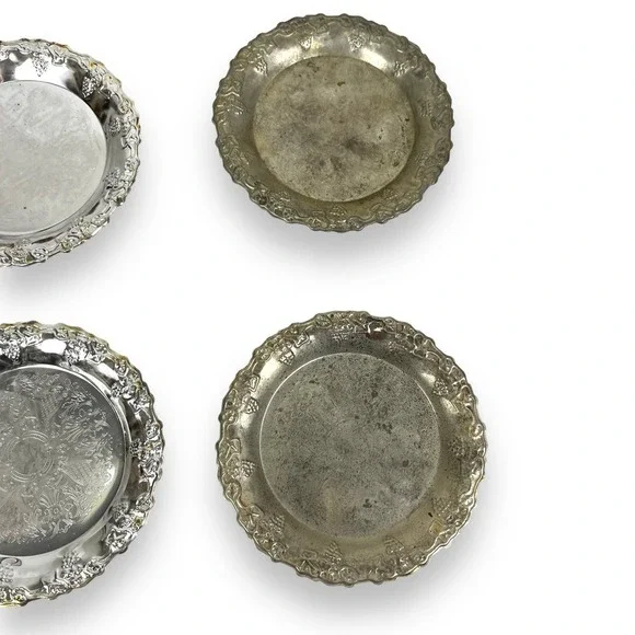 Vintage Set of 6 CREA Garanzia 4" Silver Plated Coasters with Box - Picture 3 of 9